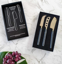Load image into Gallery viewer, BRASS &amp; LEATHER CHEESE KNIFE SET