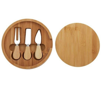 Bamboo round board with 3 knives 20cm
