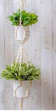 Load image into Gallery viewer, Macrame Hanging Double Pot Holder Twist White (140cm)
