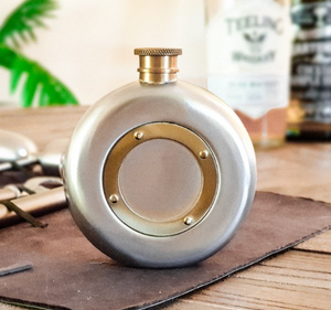 STEEL AND ANTIQUE BRASS HIP FLASK