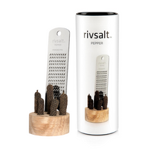 Load image into Gallery viewer, Rivsalt Pepper - Javan Long Peppercorns with Stainless Steel Grater and Oak Stand