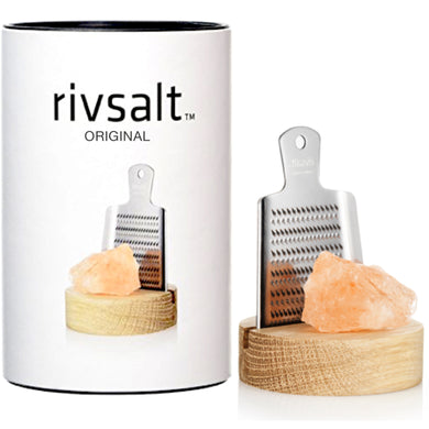 Rivsalt Original - Himalayan Pink Rock Salt, Stainless Steel Grater with Oak Stand